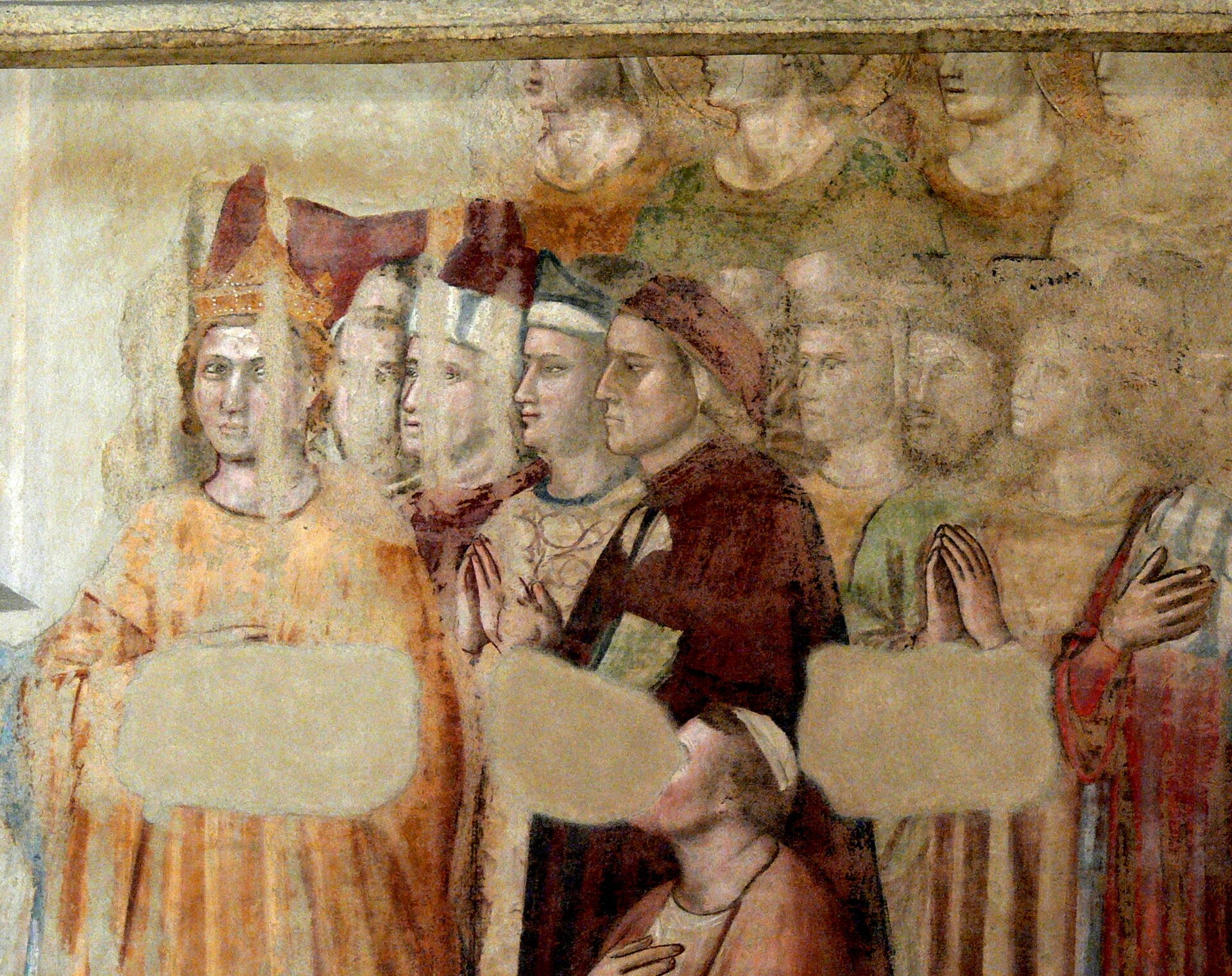 Figure 27: (F2_9a) Presumptive portrait of Dante as a young poet in the 1290s, depicted in a fresco from the 1320s often attributed to Giotto