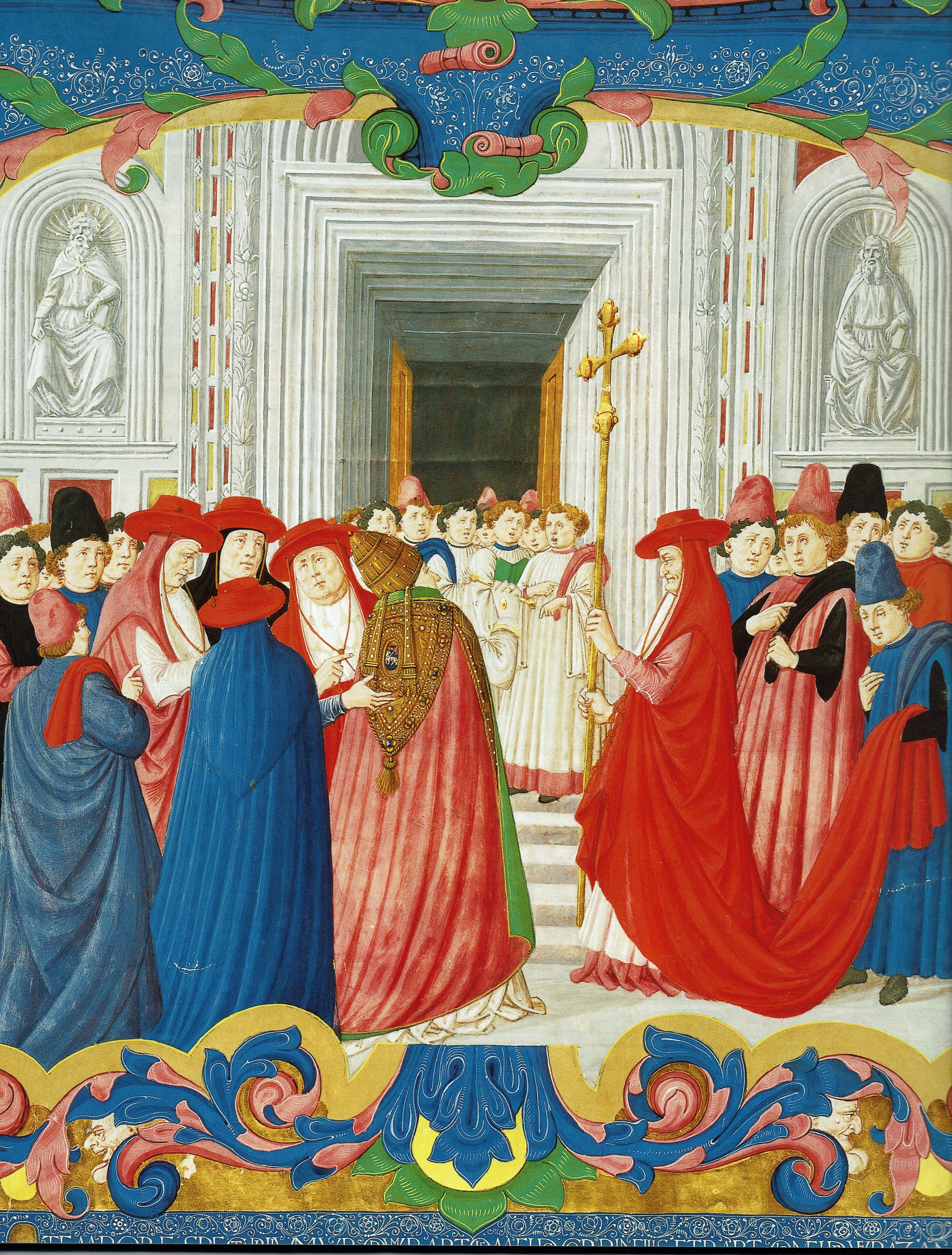 Figure 46: (F6_28_5a) Francesco d’Antonio del Chierico, Miniature of Pope Eugenius IV consecrating the Duomo in 1439, Biblioteca Medicea Laurenziana