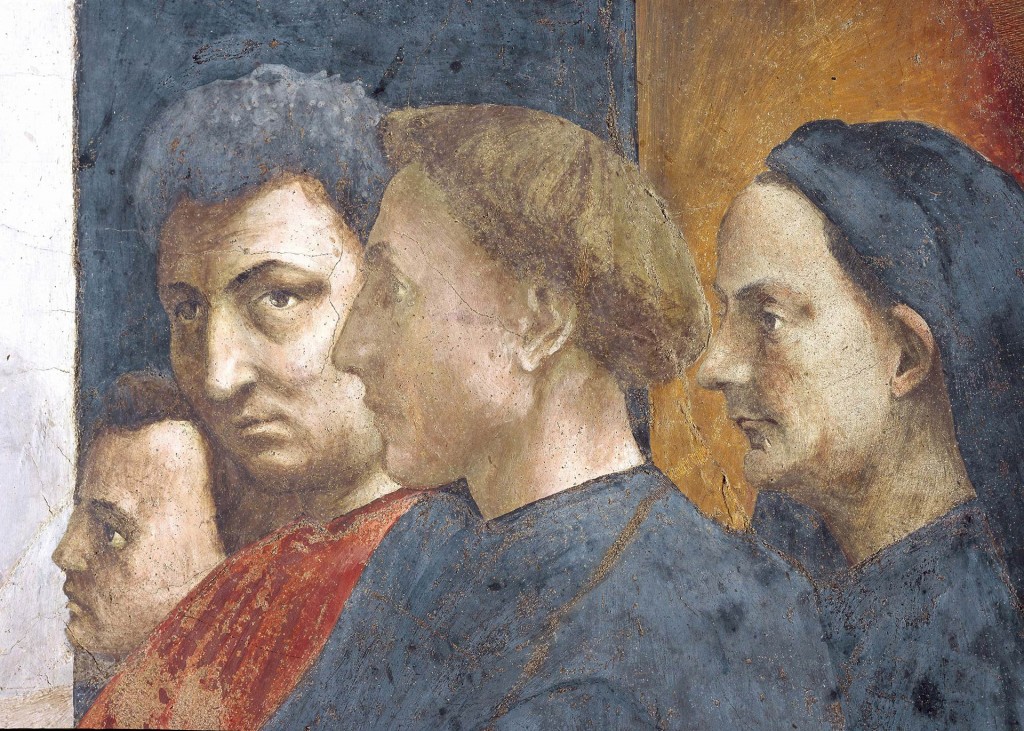Figure 13: (F6_11) Masaccio, Self-portrait with Filippo Brunelleschi and Leon Battista Alberti, Brancacci Chapel