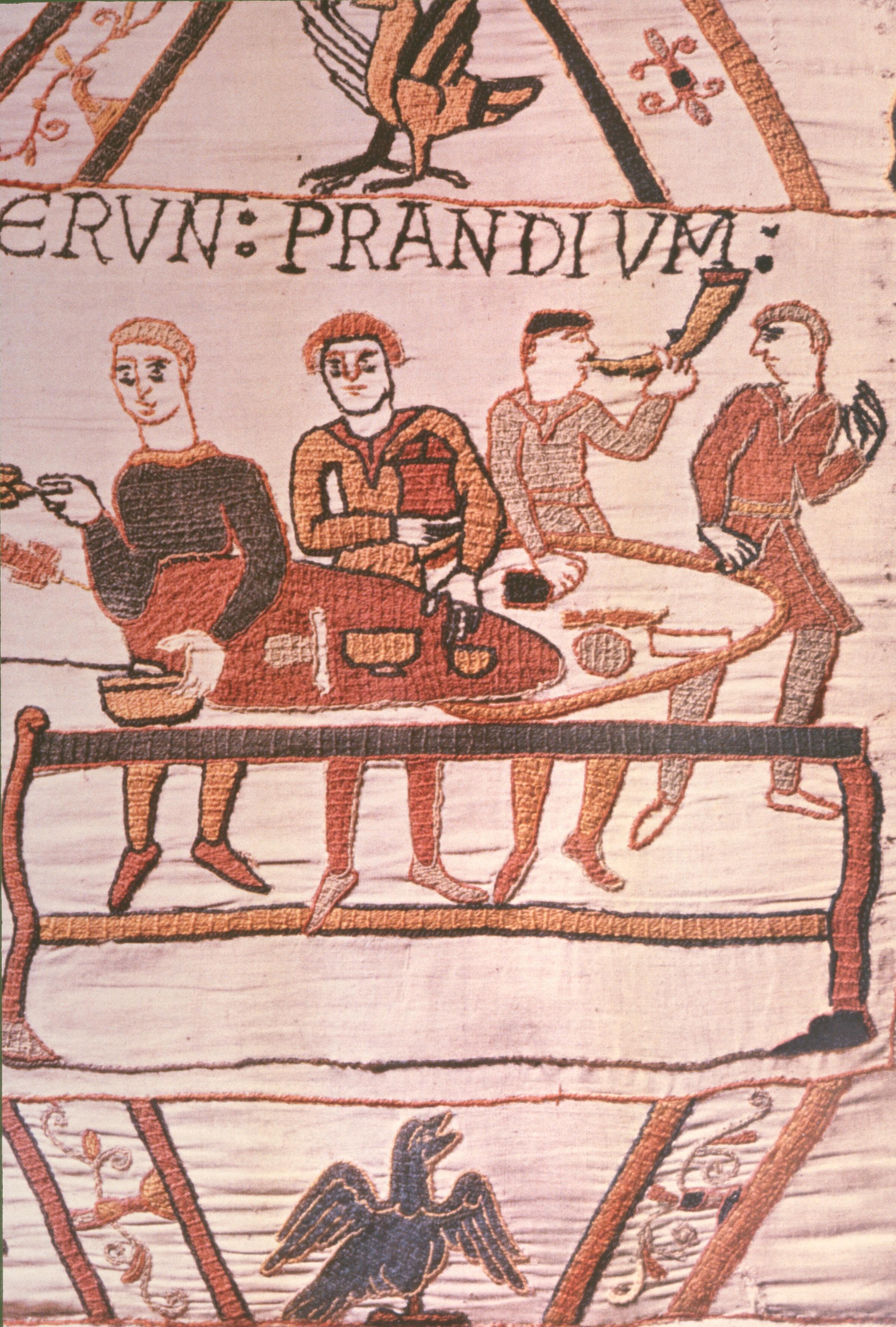 Figure 4: (O_B_4) Detail from the Bayeux Tapestry (left) and a twelfth-century Norwegian tapestry (right)