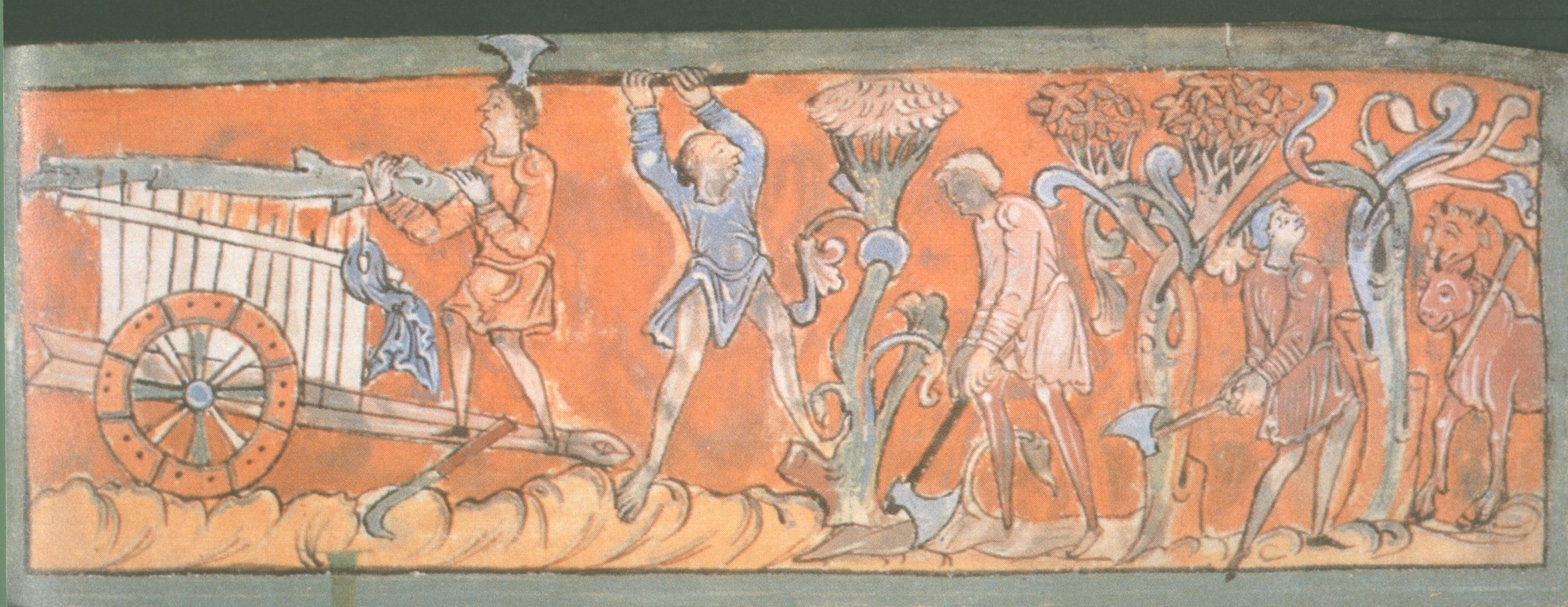 Figure 8: (O_B_9) Eleventh-century Canterbury tapestry (left) and detail from the Bayeux Tapestry (right)