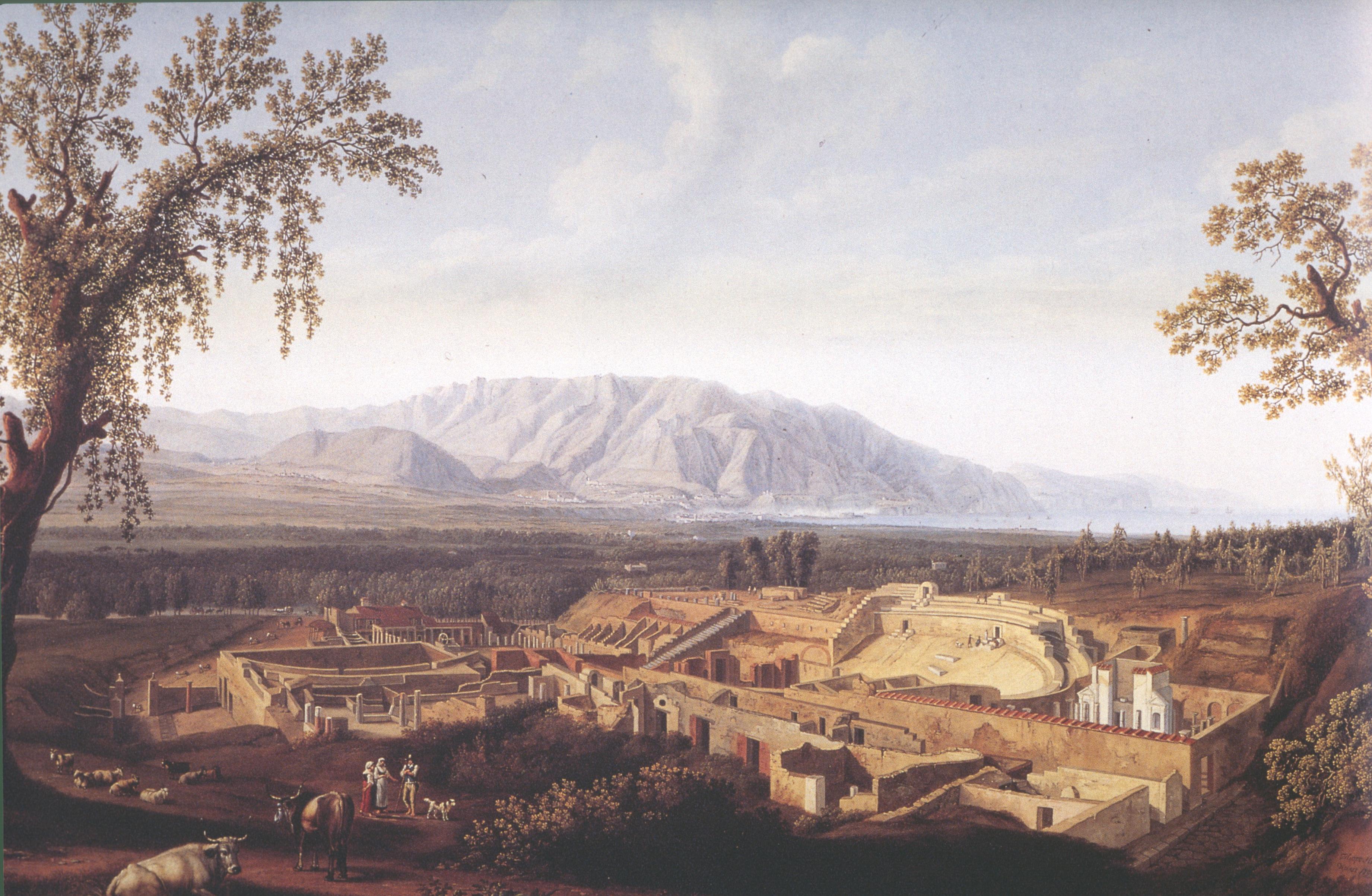 Figure 16: (O_G_16) Hackert’s The Excavations at Pompei (left) and d’Anna’s The Eruption of Vesuvius from Santa Lucia (right)