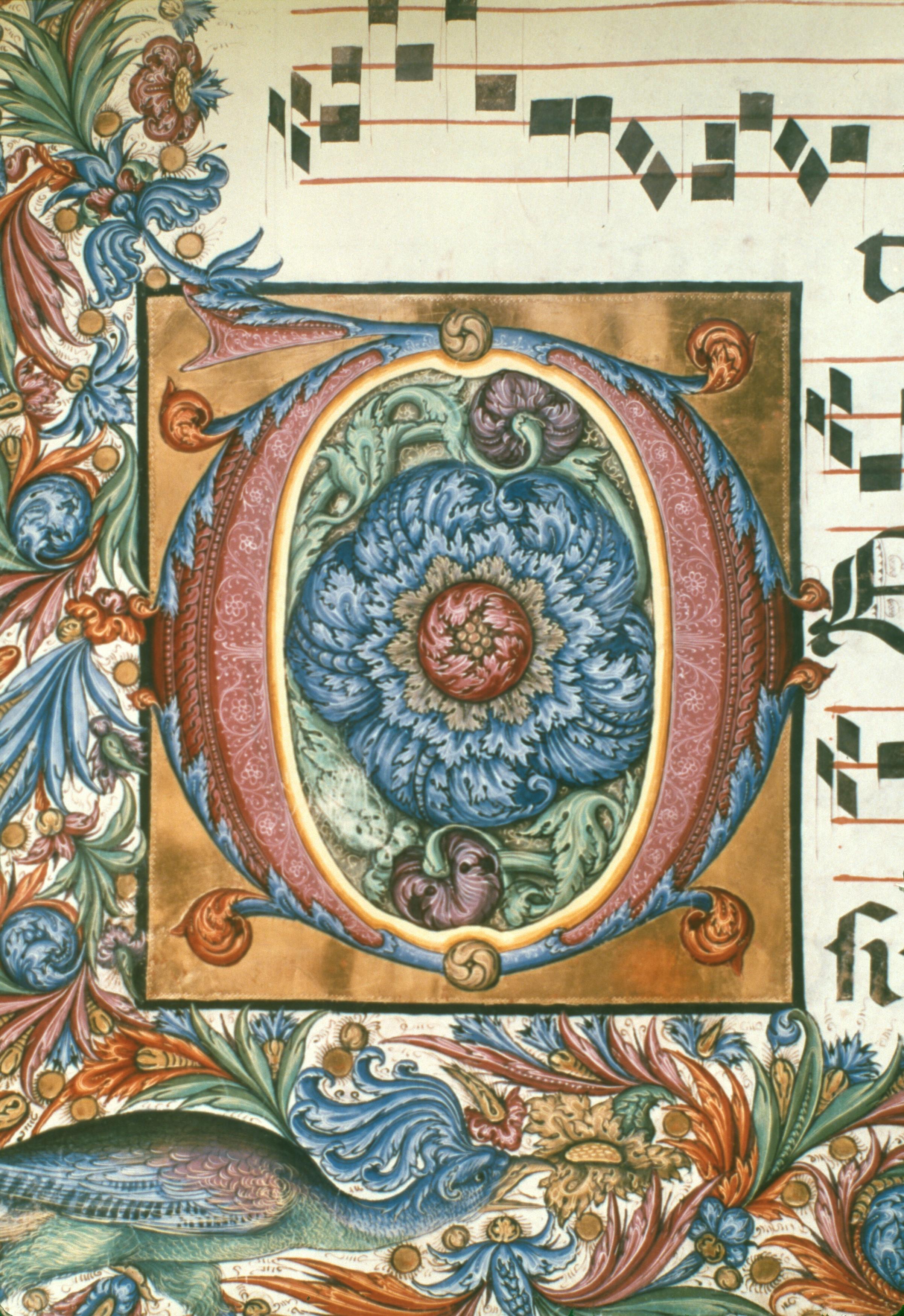 Figure 6: (P_Pu_6) Illuminated O from Liberale da Verona (l); [which church is this] it’s a manuscript (right top); mosaic in Battistero at Florence (right bottom)