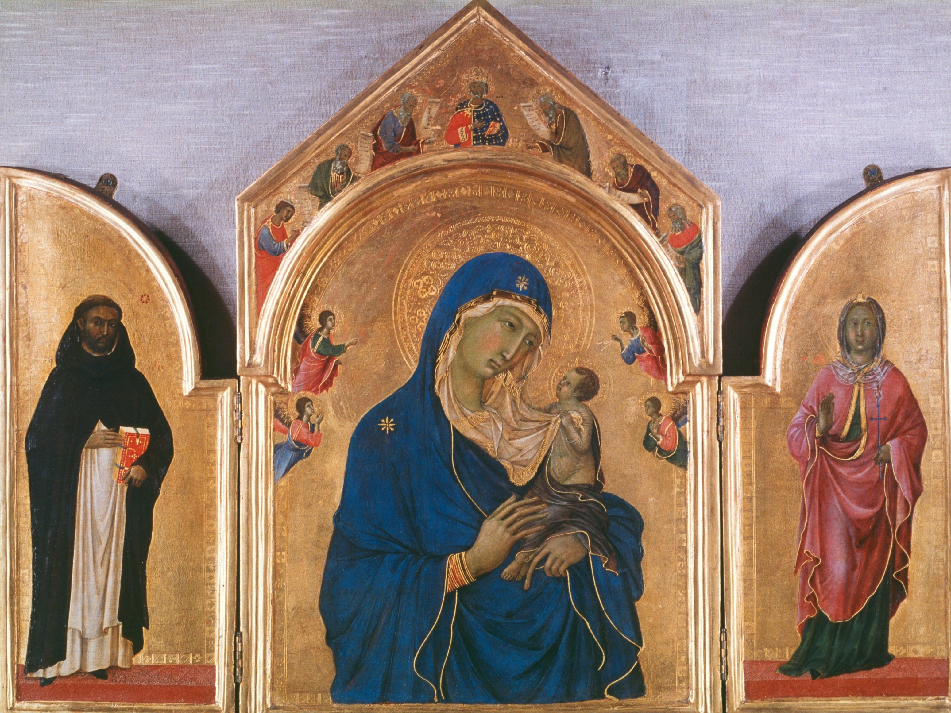 Figure 7: (P_Pu_7) Duccio’s* [title needed] Madonna and Child *(l); detail from same (r)