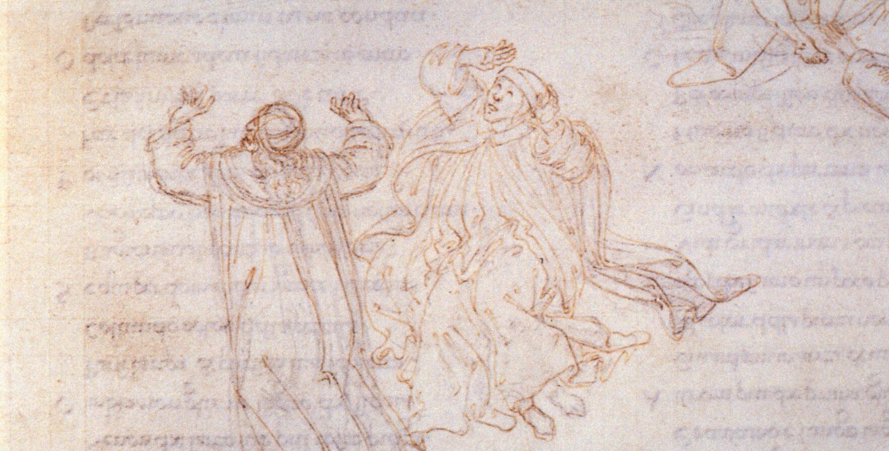 Figure 30: (P_BD_30a) Botticelli illustration of Dante and Virgil, from Purgatorio 14 (detail)