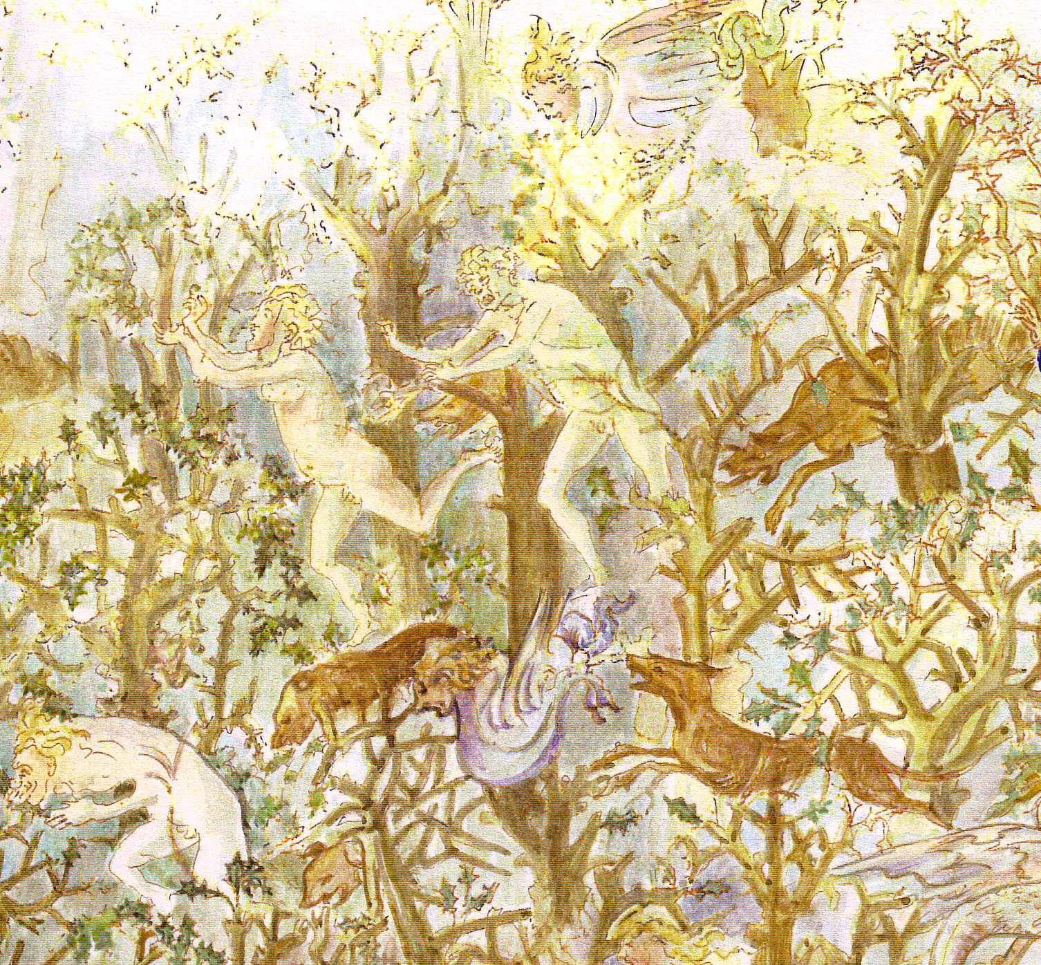 Figure 43: (P_BD_42) Detail from the coloured version of Botticelli’s illustration from Inferno 13, showing the prodigals