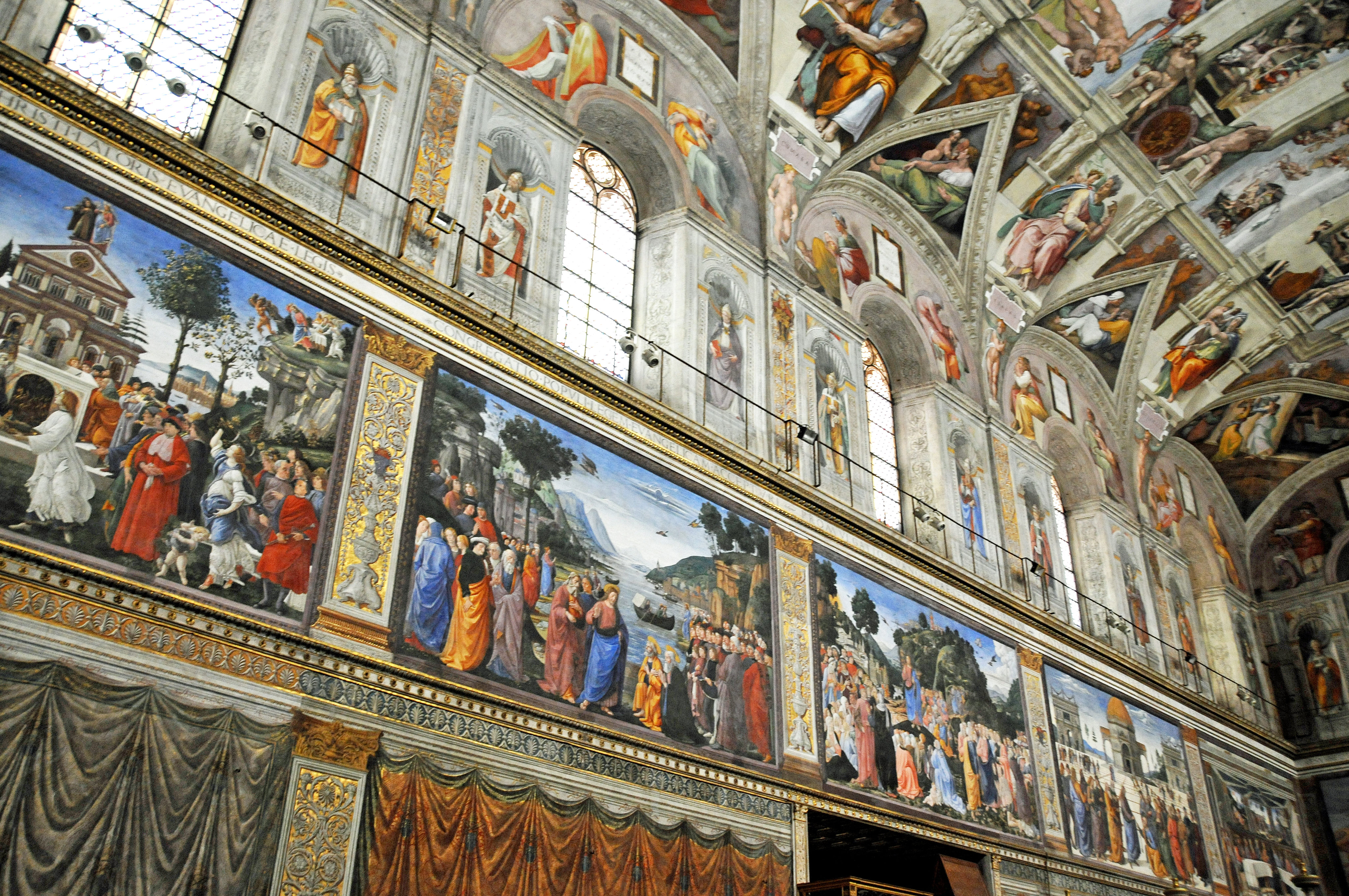 Figure 6: (R1_5a) Sistine Chapel frescos of life of Christ, looking towards the altar