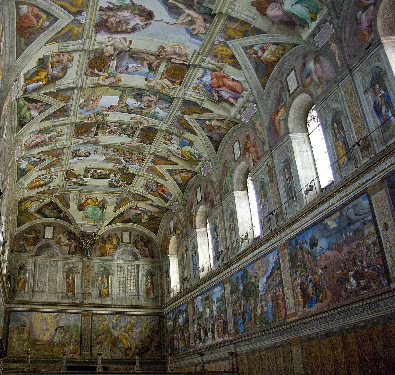 Figure 7: (R1_5b) Sistine Chapel frescos of life of Moses, looking towards the entry wall