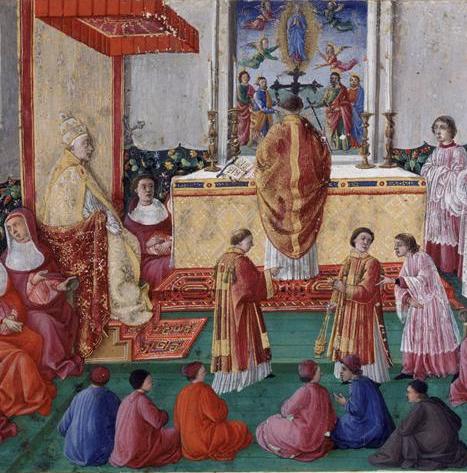 Figure 75: (R2_66_5) Detail from Giuliano Amadei, Pontifical Mass of Pope Sixtus IV in the Sistine Chapel, Musée Condé, Chantilly