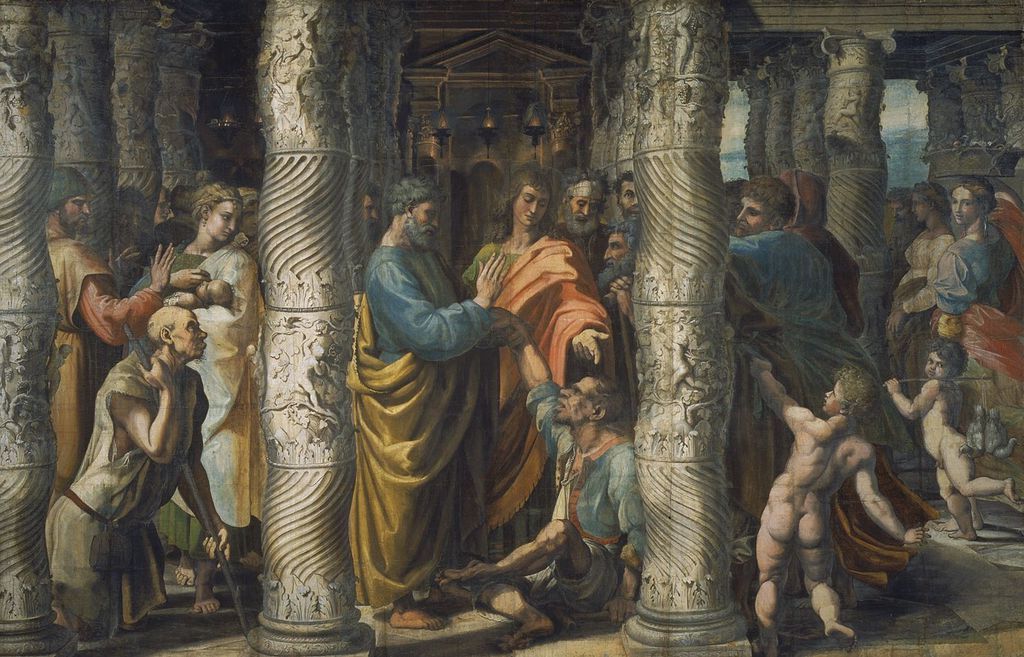 Figure 66: (R5_52) Raphael, Cartoon of The Healing of the Lame Man (flipped), V&A Museum