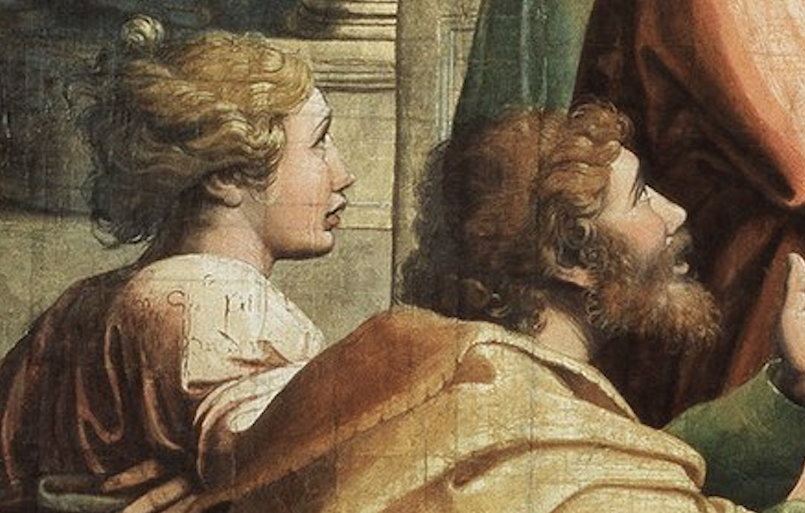 Figure 91: (R5_77) Detail of Dionysius and Damaris in cartoon of Paul Preaching at Athens (flipped)