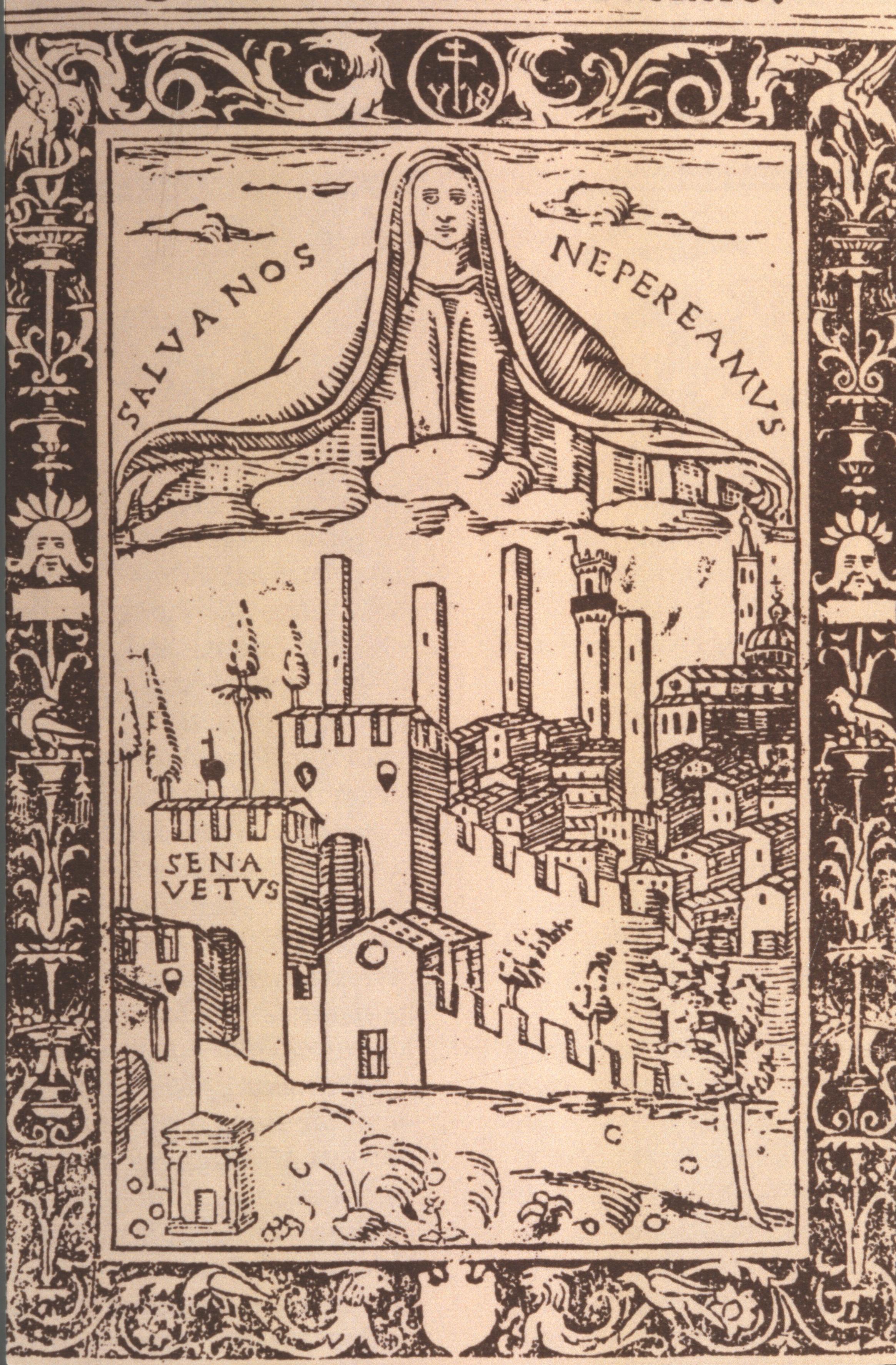 Figure 34: (S1_24) Woodcut, Virgin protecting Siena at the Battle of Montaperti