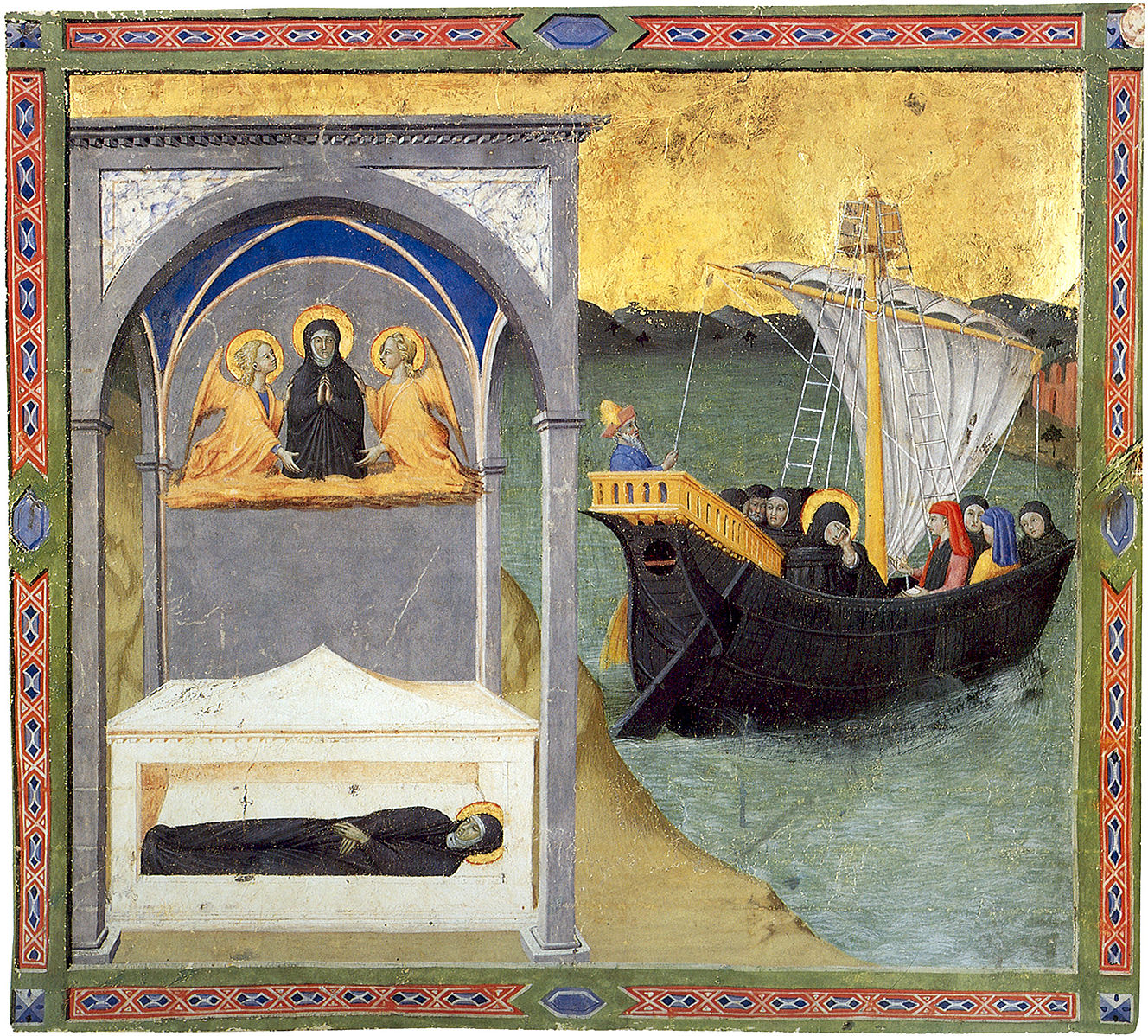 Figure 67: (S5_58) Master of the Osservanza, Burial of Saint Monica; Saint Augustine Departing from Africa, Fitzwilliam Museum