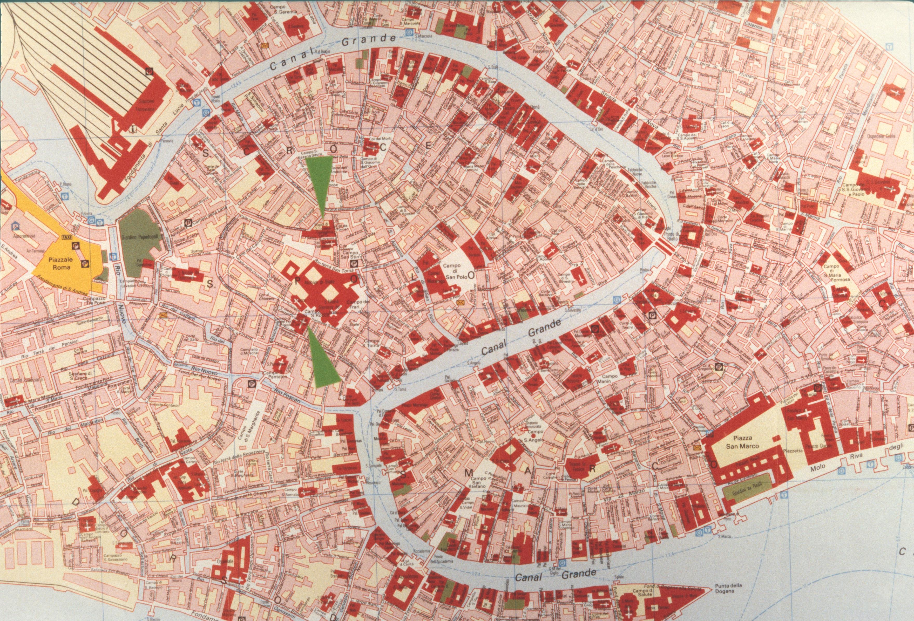 Figure 4: (V4_4) Map showing Scuola Grande San Giovanni Evangelista (upper arrow) and Scuola Grande di San Rocco (lower arrow)